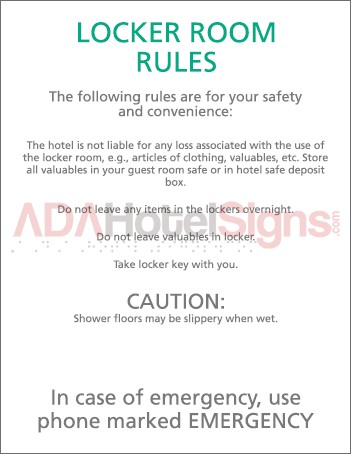 Locker room rules information sign